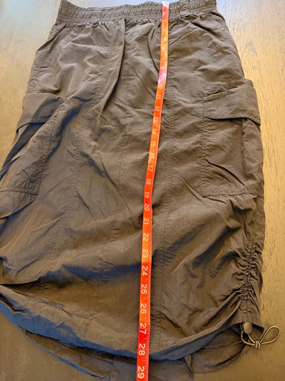 Democracy Black Nylon Cargo Midi Skirt Adjustable Bungee Hem Medium
